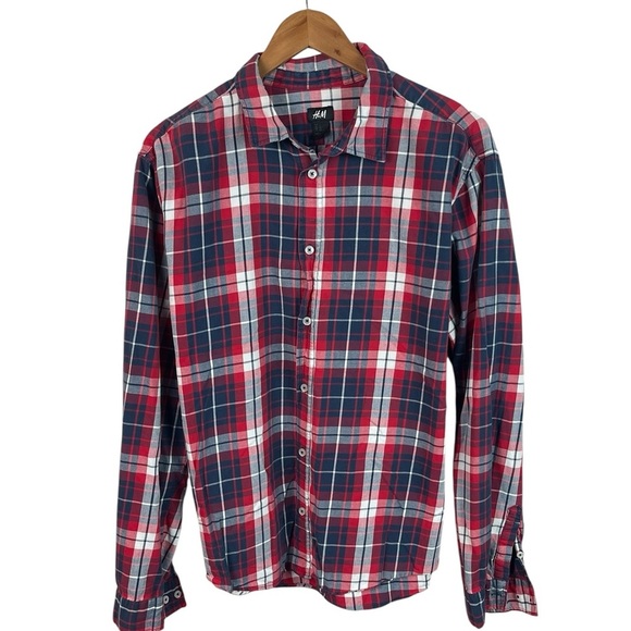 BF1461 Men’s H&M Plaid Flannel Preppy Button Down Shirt XL - Picture 2 of 5